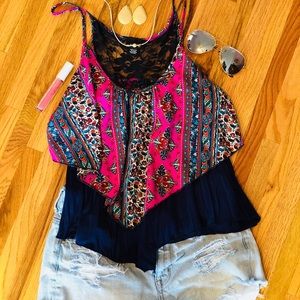 Navy and magenta tank